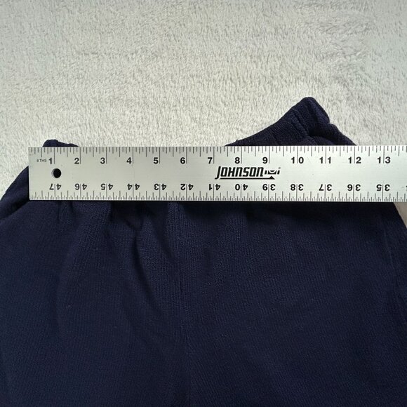 Womens Navy Elastic Waist Cropped Pants Knit High Rise Pockets Casual Pull-On - Picture 3 of 8